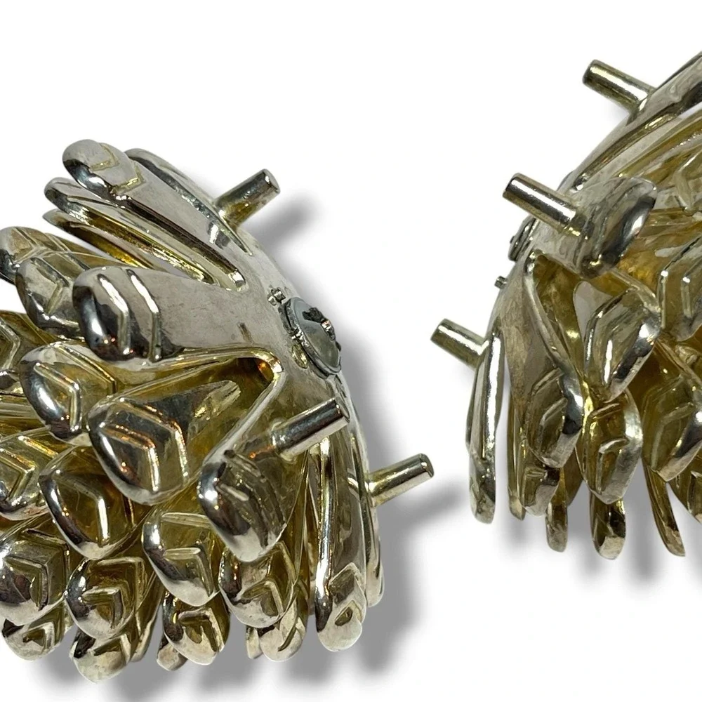 2pc Silver Plated Pine Cone Candle Stick Holders - Tarnished